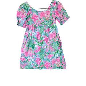 Lily Pulitzer Kids Girls Amalfi Blue Leaf It Wild Mini Delaney Dress L 8-10 NWT